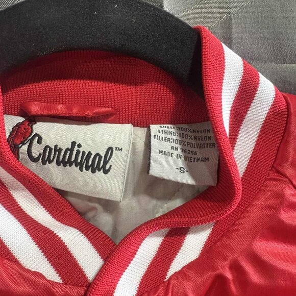 Vintage Cardinal Red Satin Bomber Jacket Size S Nylon – Minor Stain on Label Are - Picture 3 of 9